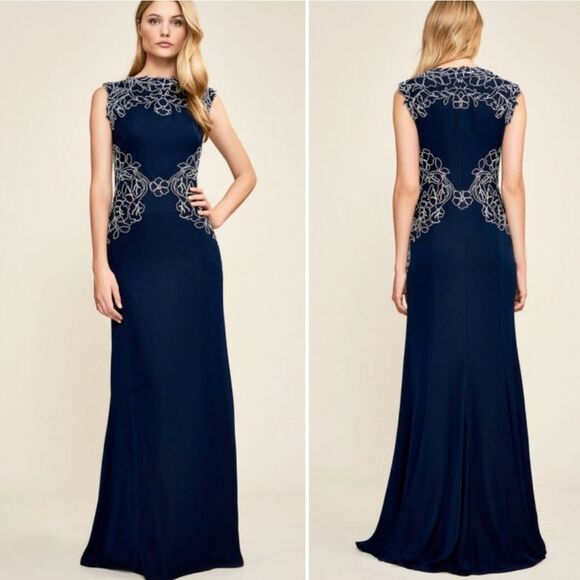 Tadashi Shoji Women’s Size 14 Blue Barbara Crepe Sleeveless Formal Gown Dress - Picture 1 of 16